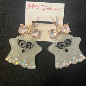 Betsey Johnson Halloween Ghost Girl Creep It Real Drop Earrings Bling - EUC